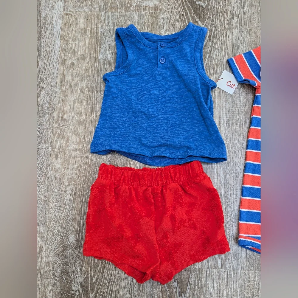 NWT Cat & Jack Red White & Blue Patriotic Stars Set of Outfits Size 6-9 Months